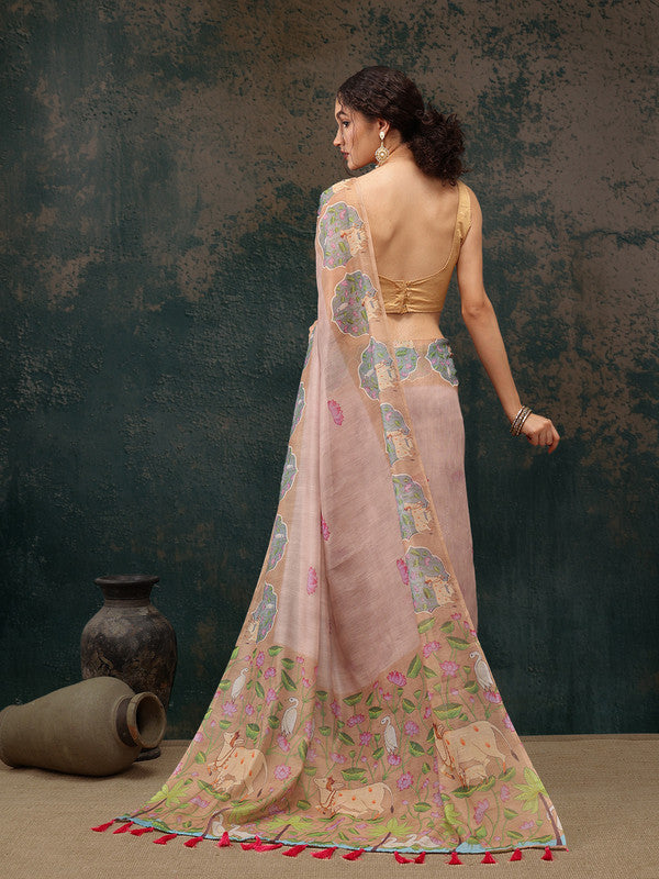 Lavender Cotton Blend Digital Print Animal Print Saree with Unstitched Blouse - Hiral Fashion | Swadesiicart