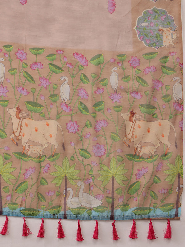 Lavender Cotton Blend Digital Print Animal Print Saree with Unstitched Blouse - Hiral Fashion | Swadesiicart