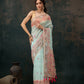 Turquoise Cotton Blend Digital Print Animal Print Saree with Unstitched Blouse - Hiral Fashion | Swadesiicart