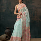 Turquoise Cotton Blend Digital Print Animal Print Saree with Unstitched Blouse - Hiral Fashion | Swadesiicart