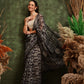 Hiral Fashion Black Chanderi Cotton Blend Abstract Digital Printed Saree | Swadesiicart