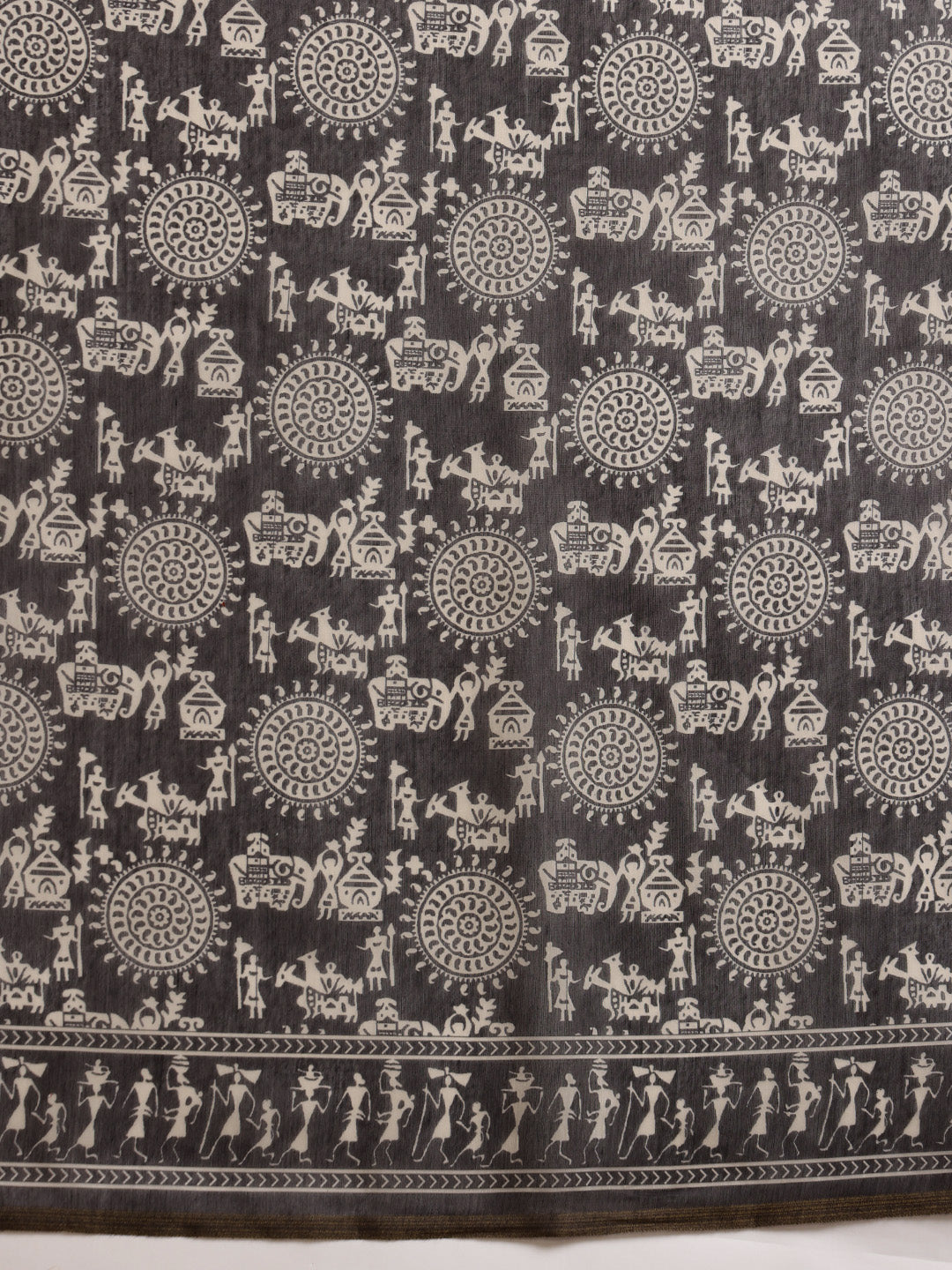 Hiral Fashion Black Chanderi Cotton Blend Abstract Digital Printed Saree | Swadesiicart