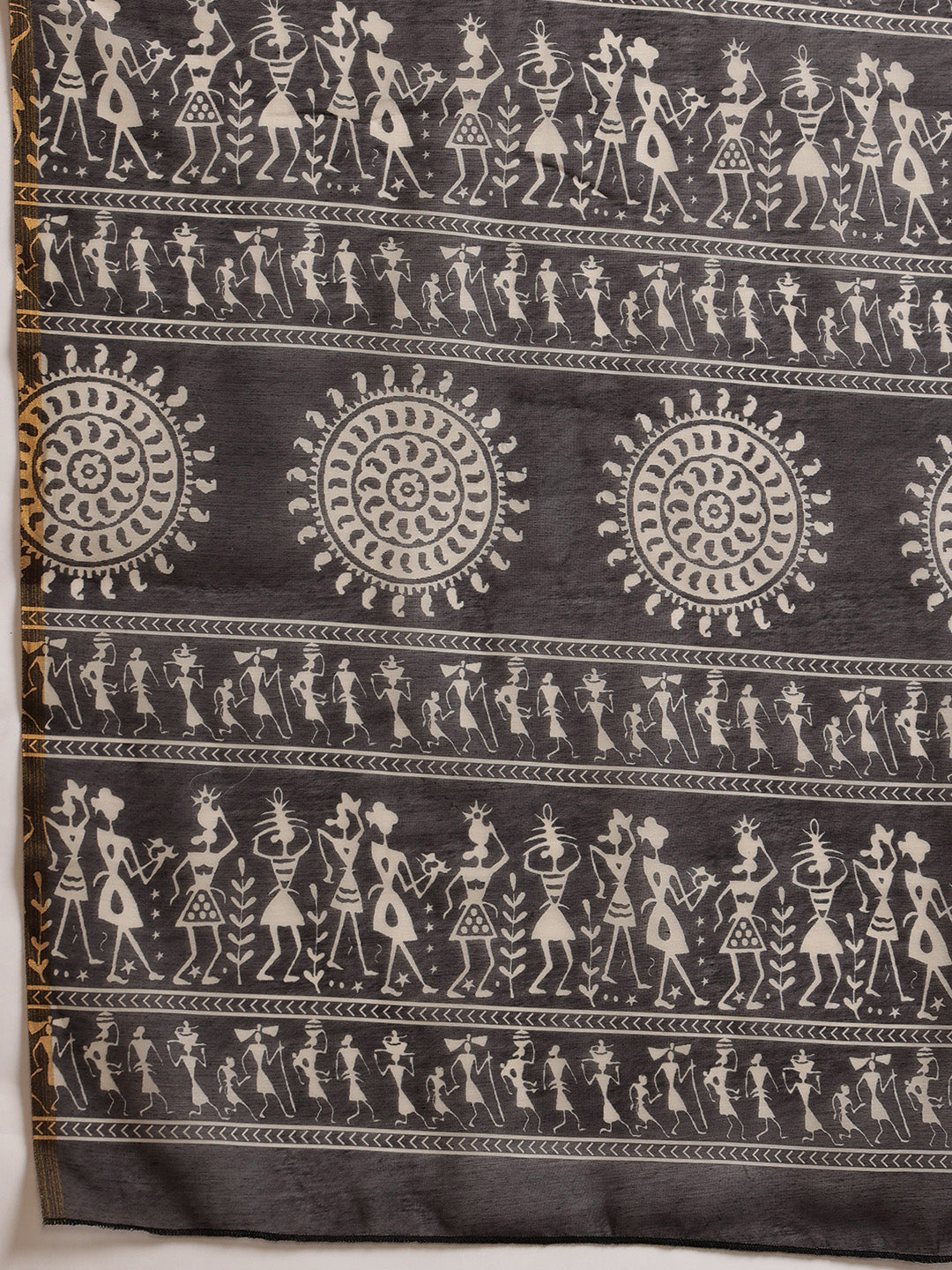 Hiral Fashion Black Chanderi Cotton Blend Abstract Digital Printed Saree | Swadesiicart