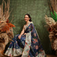 Hiral Fashion Blue Chanderi Cotton Blend Floral Digital Printed Saree | Swadesiicart