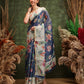 Hiral Fashion Blue Chanderi Cotton Blend Floral Digital Printed Saree | Swadesiicart