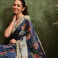 Hiral Fashion Blue Chanderi Cotton Blend Floral Digital Printed Saree | Swadesiicart