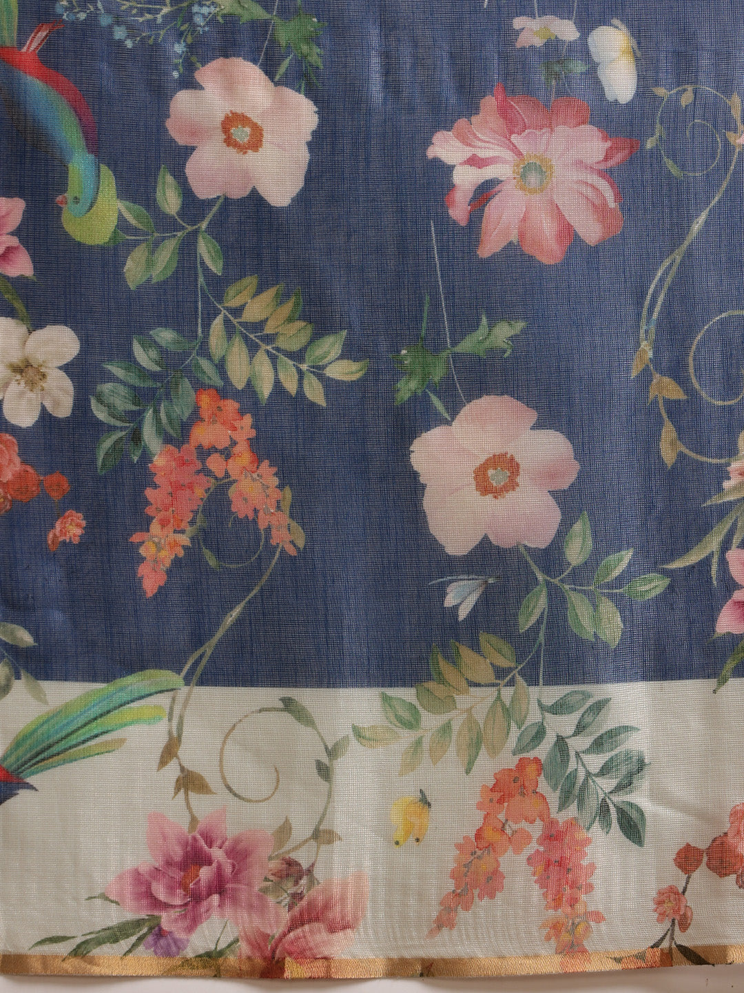Hiral Fashion Blue Chanderi Cotton Blend Floral Digital Printed Saree | Swadesiicart
