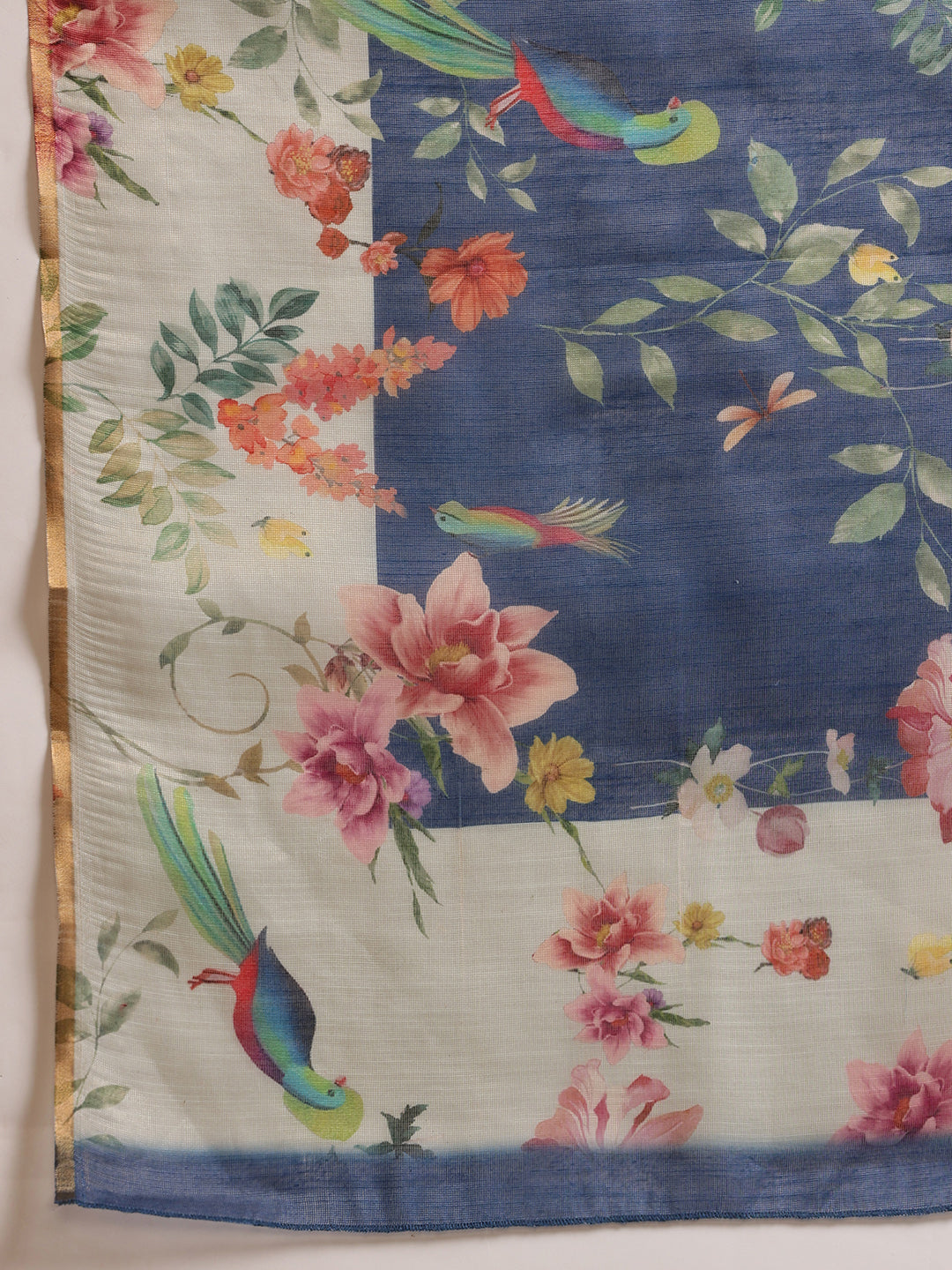 Hiral Fashion Blue Chanderi Cotton Blend Floral Digital Printed Saree | Swadesiicart