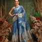 Hiral Fashion Blue Chanderi Cotton Blend Abstract Digital Printed Saree | Swadesiicart