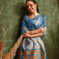 Hiral Fashion Blue Chanderi Cotton Blend Abstract Digital Printed Saree | Swadesiicart