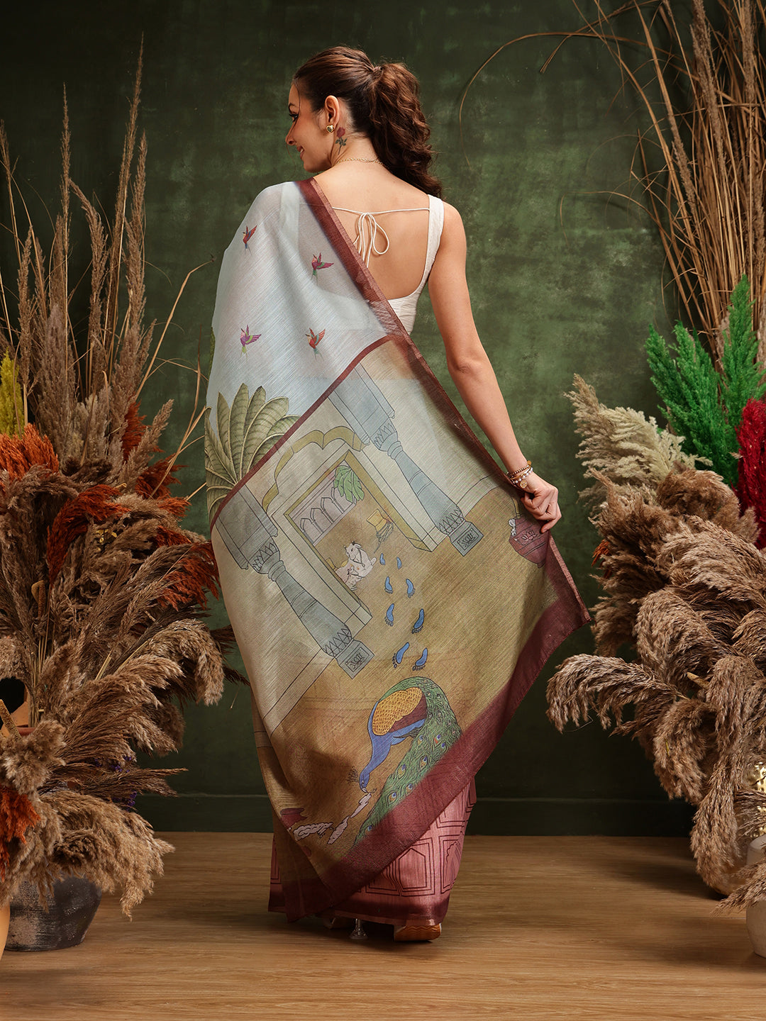 Hiral Fashion Blue Chanderi Cotton Blend Abstract Digital Printed Saree | Swadesiicart