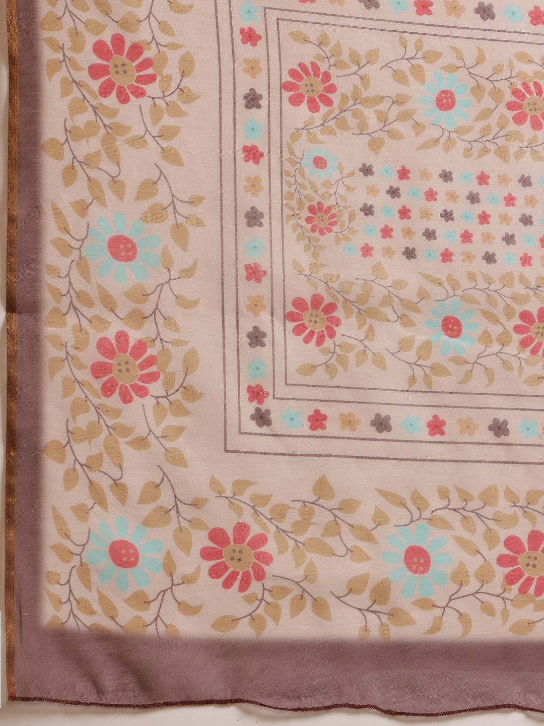 Hiral Fashion Peach Chanderi Cotton Blend Floral Digital Printed Saree | Swadesiicart