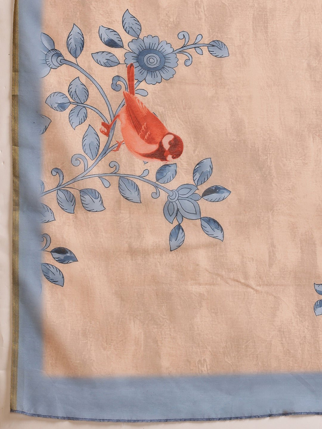Hiral Fashion Beige Chanderi Cotton Blend Floral Digital Printed Saree | Swadesiicart