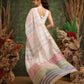 Hiral Fashion White Chanderi Cotton Blend Stripes Digital Printed Saree | Swadesiicart