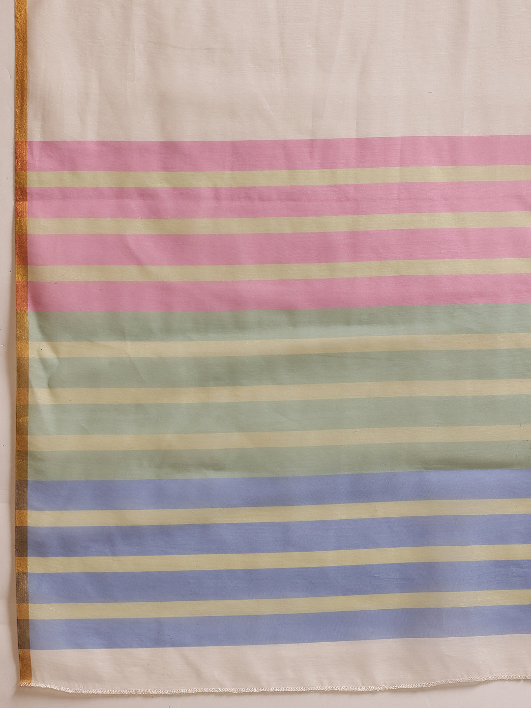 Hiral Fashion White Chanderi Cotton Blend Stripes Digital Printed Saree | Swadesiicart