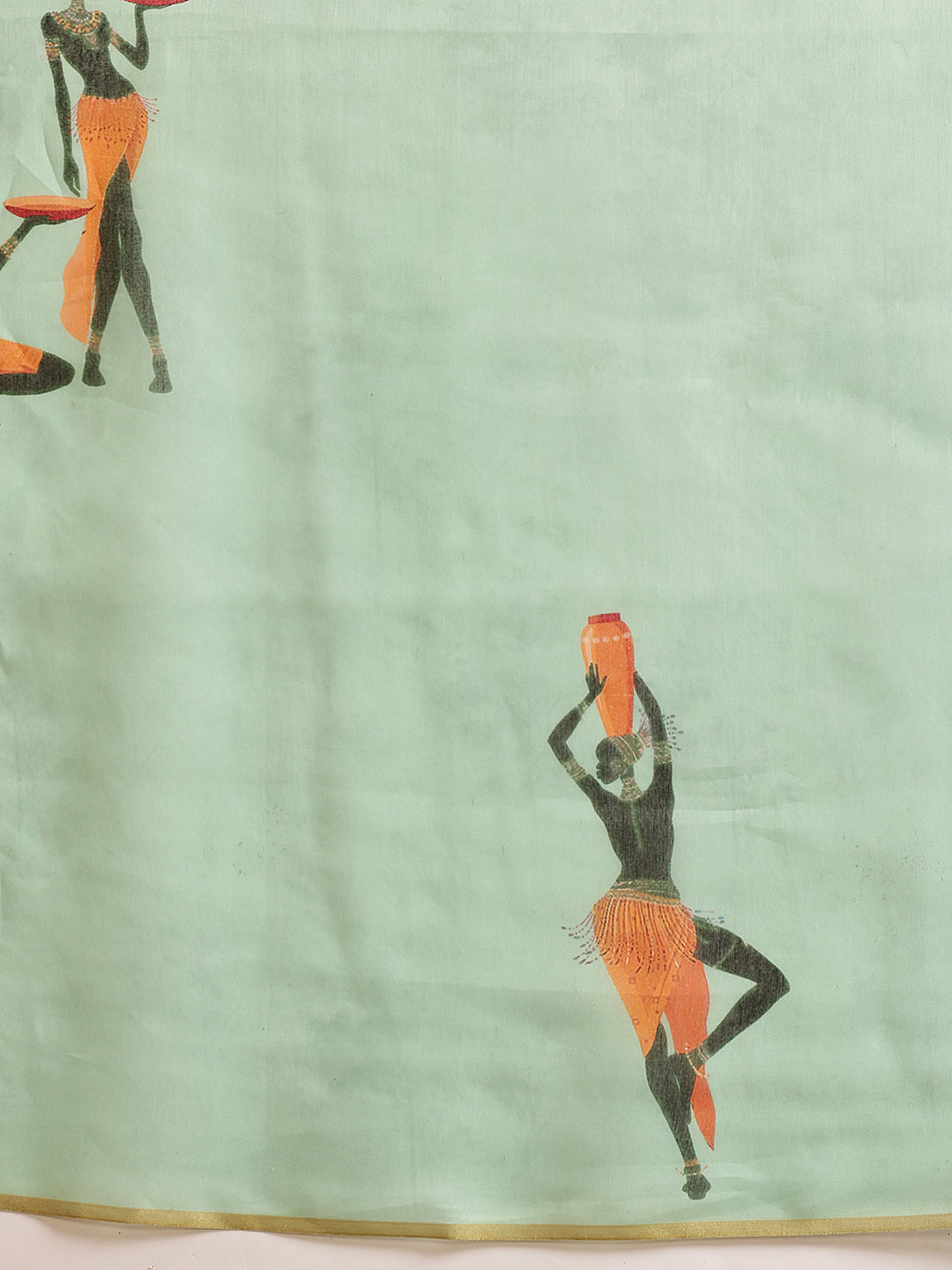 Hiral Fashion Green Chanderi Cotton Blend Abstract Digital Printed Saree | Swadesiicart
