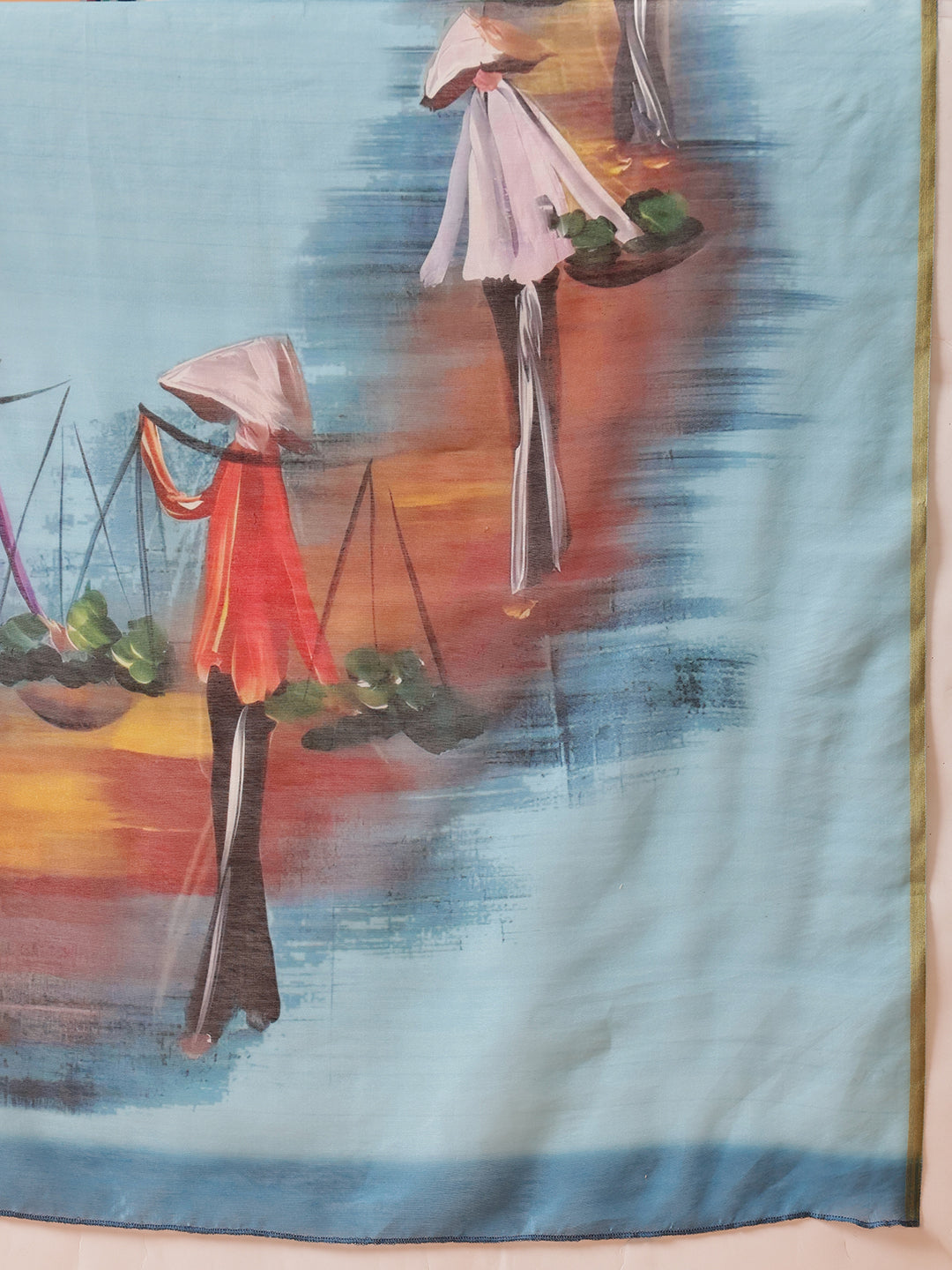 Hiral Fashion Blue Chanderi Cotton Blend Abstract Digital Printed Saree | Swadesiicart