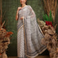 Hiral Fashion White Chanderi Cotton Blend Floral Digital Printed Saree | Swadesiicart