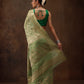 Green Cotton Woven Zari Design Floral Saree with Unstitched Blouse - Hiral Fashion | Swadesiicart
