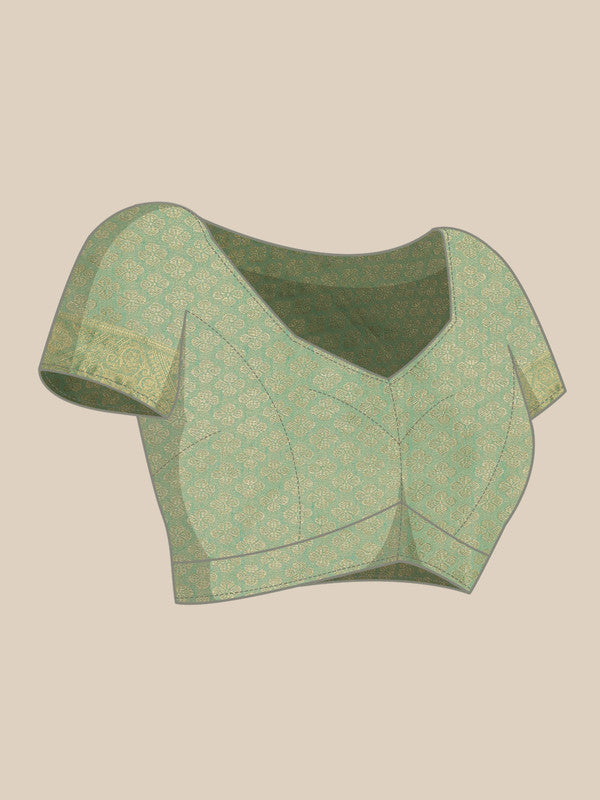 Green Cotton Woven Zari Design Floral Saree with Unstitched Blouse - Hiral Fashion | Swadesiicart