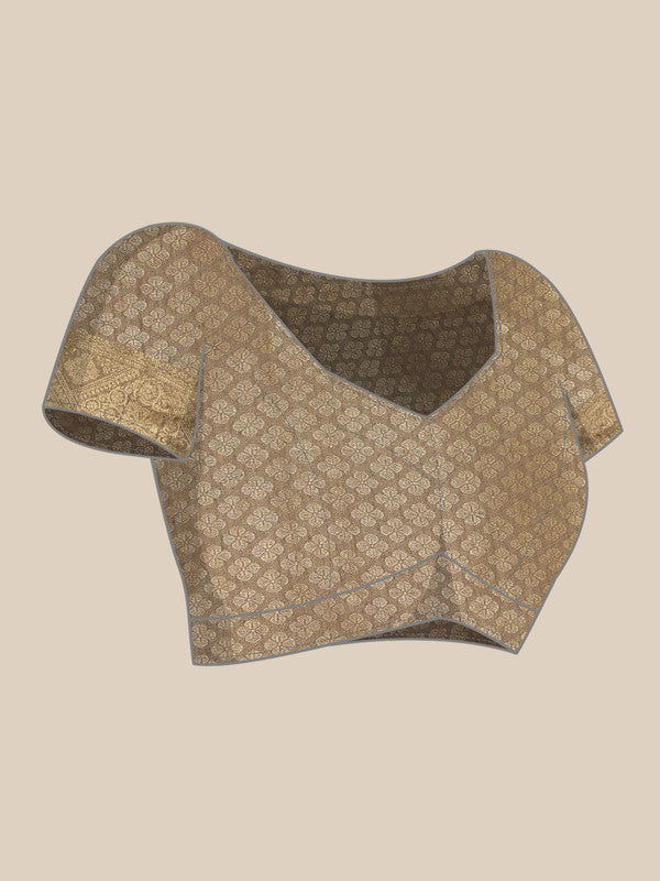 Gray Cotton Woven Zari Design Floral Saree with Unstitched Blouse - Hiral Fashion | Swadesiicart