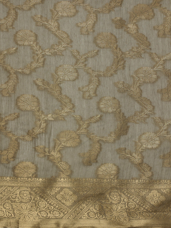 Gray Cotton Woven Zari Design Floral Saree with Unstitched Blouse - Hiral Fashion | Swadesiicart