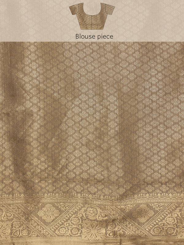 Gray Cotton Woven Zari Design Floral Saree with Unstitched Blouse - Hiral Fashion | Swadesiicart