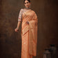 Peach Cotton Woven Zari Design Floral Saree with Unstitched Blouse - Hiral Fashion | Swadesiicart