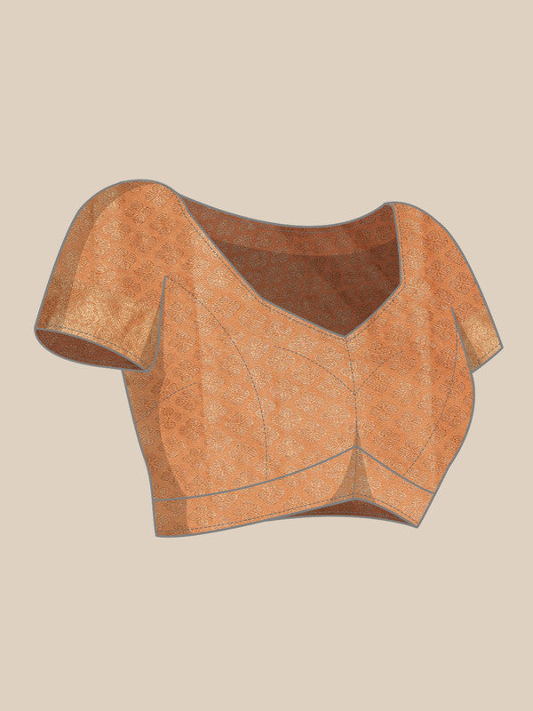Peach Cotton Woven Zari Design Floral Saree with Unstitched Blouse - Hiral Fashion | Swadesiicart