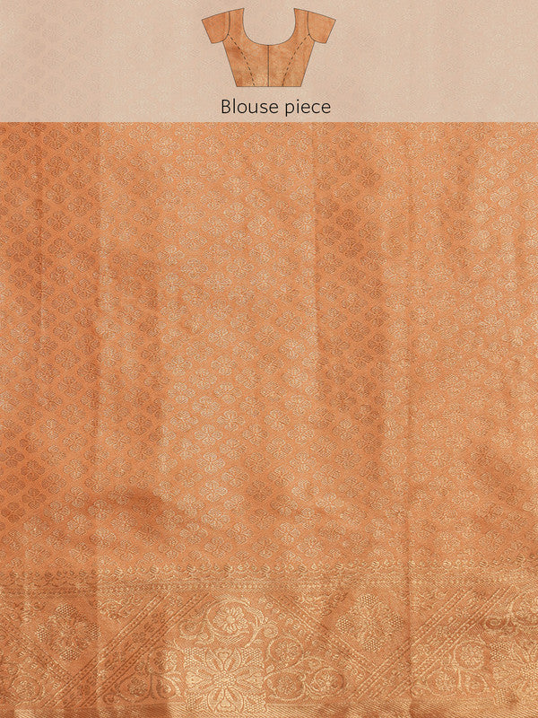 Peach Cotton Woven Zari Design Floral Saree with Unstitched Blouse - Hiral Fashion | Swadesiicart