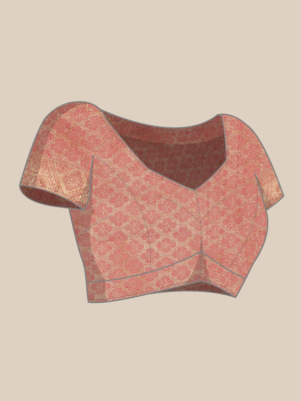 Pink Cotton Woven Zari Design Floral Saree with Unstitched Blouse - Hiral Fashion | Swadesiicart