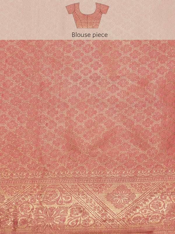 Pink Cotton Woven Zari Design Floral Saree with Unstitched Blouse - Hiral Fashion | Swadesiicart