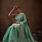 Turquoise Cotton Woven Zari Design Floral Saree with Unstitched Blouse - Hiral Fashion | Swadesiicart