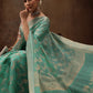 Turquoise Cotton Woven Zari Design Floral Saree with Unstitched Blouse - Hiral Fashion | Swadesiicart