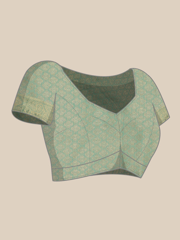 Turquoise Cotton Woven Zari Design Floral Saree with Unstitched Blouse - Hiral Fashion | Swadesiicart