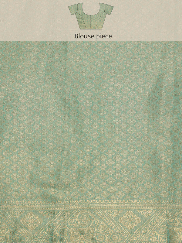 Turquoise Cotton Woven Zari Design Floral Saree with Unstitched Blouse - Hiral Fashion | Swadesiicart