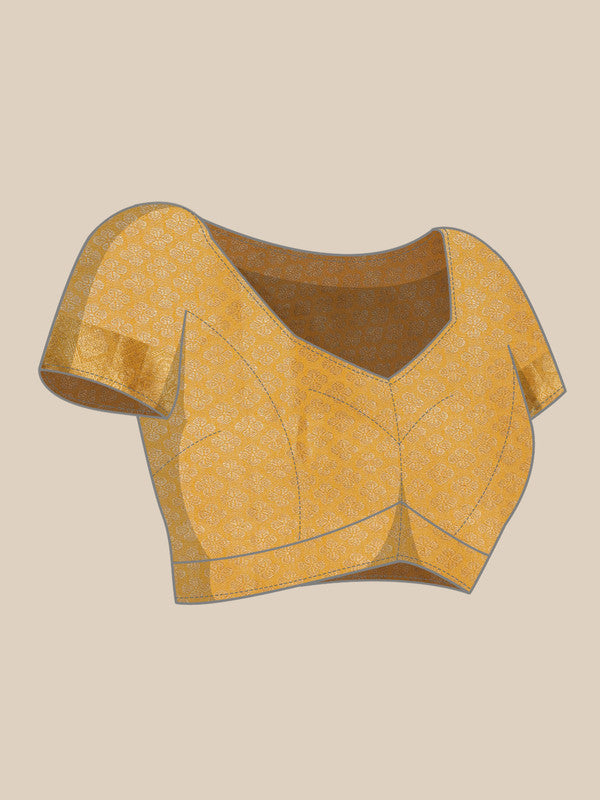Yellow Cotton Woven Zari Design Floral Saree with Unstitched Blouse - Hiral Fashion | Swadesiicart
