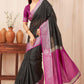 Hiral Fashion Black Banarasi Soft Silk Checks Zari Woven Saree | Swadesiicart