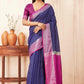 Hiral Fashion Blue Banarasi Soft Silk Checks Zari Woven Saree | Swadesiicart