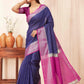 Hiral Fashion Blue Banarasi Soft Silk Checks Zari Woven Saree | Swadesiicart