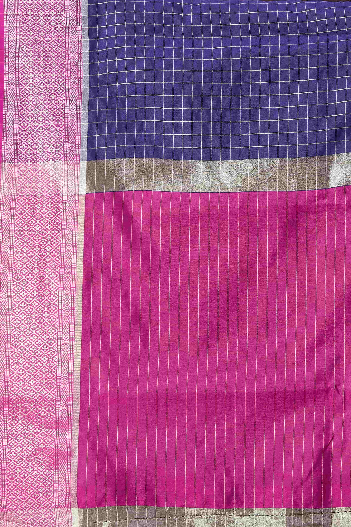 Hiral Fashion Blue Banarasi Soft Silk Checks Zari Woven Saree | Swadesiicart