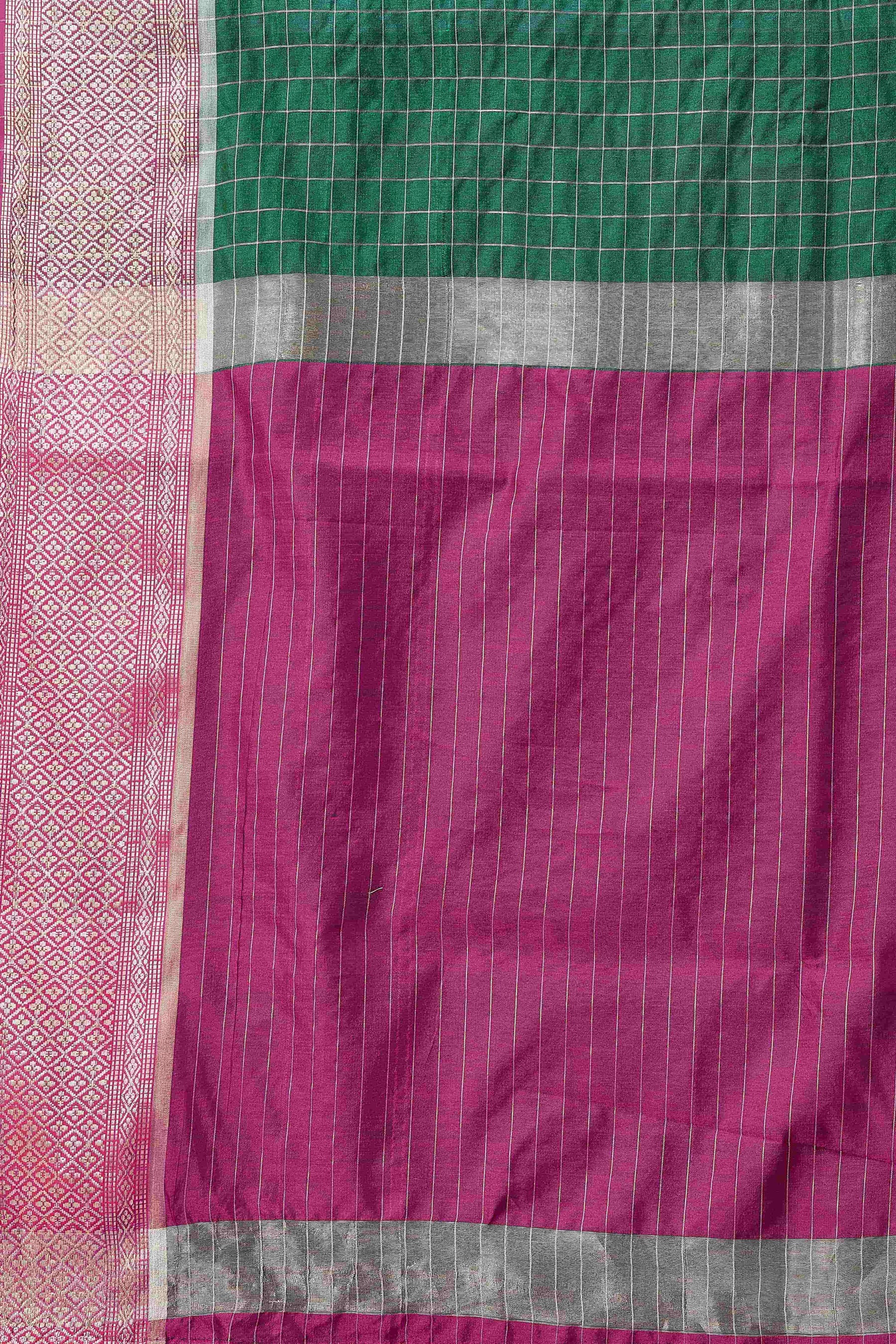 Hiral Fashion Green Banarasi Soft Silk Checks Zari Woven Saree | Swadesiicart