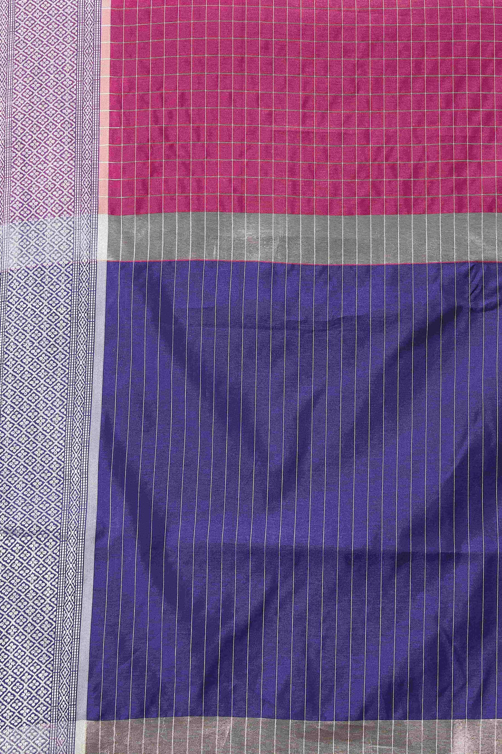 Hiral Fashion Pink Banarasi Soft Silk Checks Zari Woven Saree | Swadesiicart