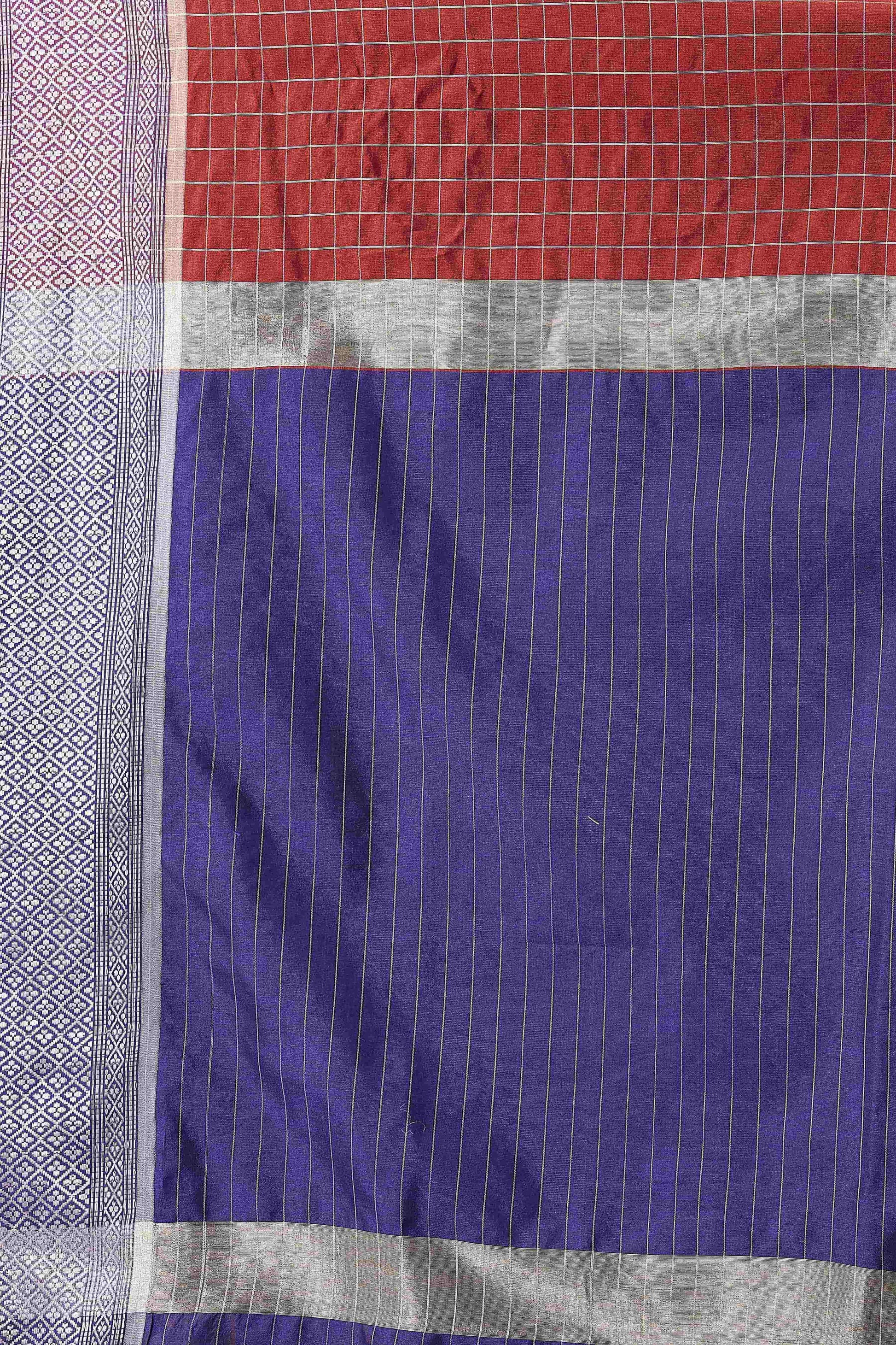 Hiral Fashion Red Banarasi Soft Silk Checks Zari Woven Saree | Swadesiicart