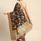 Black Cotton Blend Woven Thread Floral Saree with Unstitched Blouse - Hiral Fashion | Swadesiicart