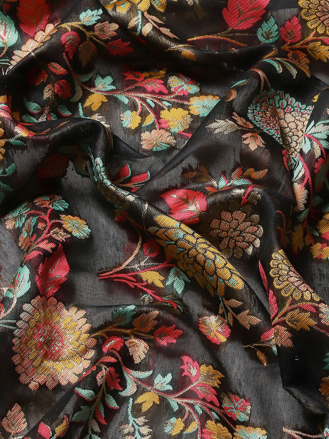 Black Cotton Blend Woven Thread Floral Saree with Unstitched Blouse - Hiral Fashion | Swadesiicart