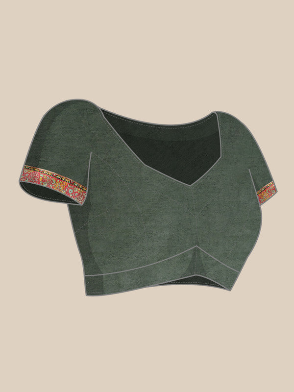 Green Cotton Blend Woven Thread Floral Saree with Unstitched Blouse - Hiral Fashion | Swadesiicart