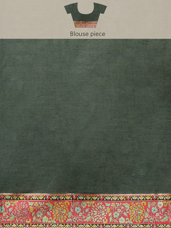 Green Cotton Blend Woven Thread Floral Saree with Unstitched Blouse - Hiral Fashion | Swadesiicart