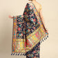 Navy Blue Cotton Blend Woven Thread Floral Saree with Unstitched Blouse - Hiral Fashion | Swadesiicart