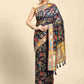 Navy Blue Cotton Blend Woven Thread Floral Saree with Unstitched Blouse - Hiral Fashion | Swadesiicart
